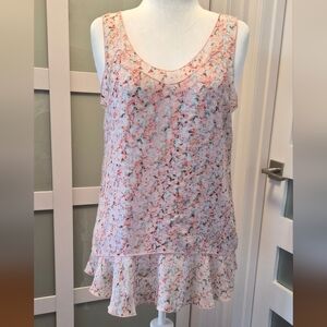 CAbi Pink Floral Print Top with Orange and Lavender Accents